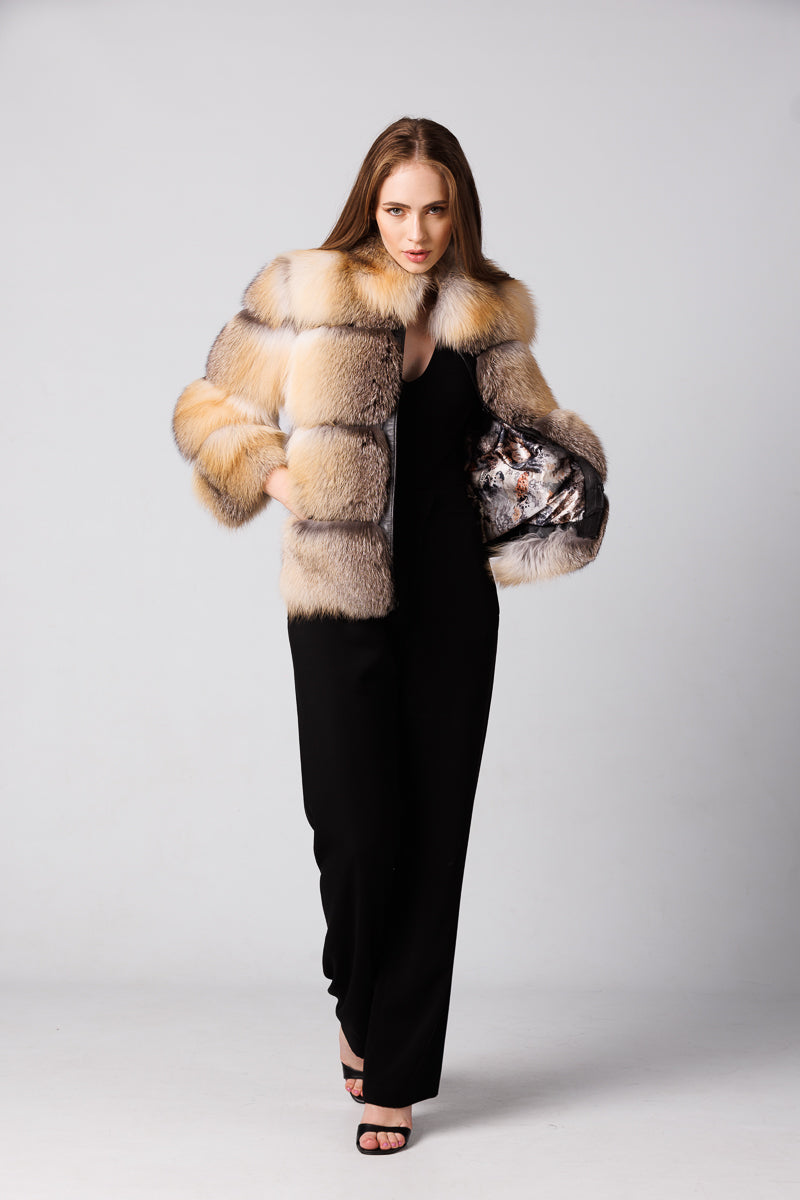 Natürlicher kanadischer Fuchspelzmantel für Damen, Brown Frost 244