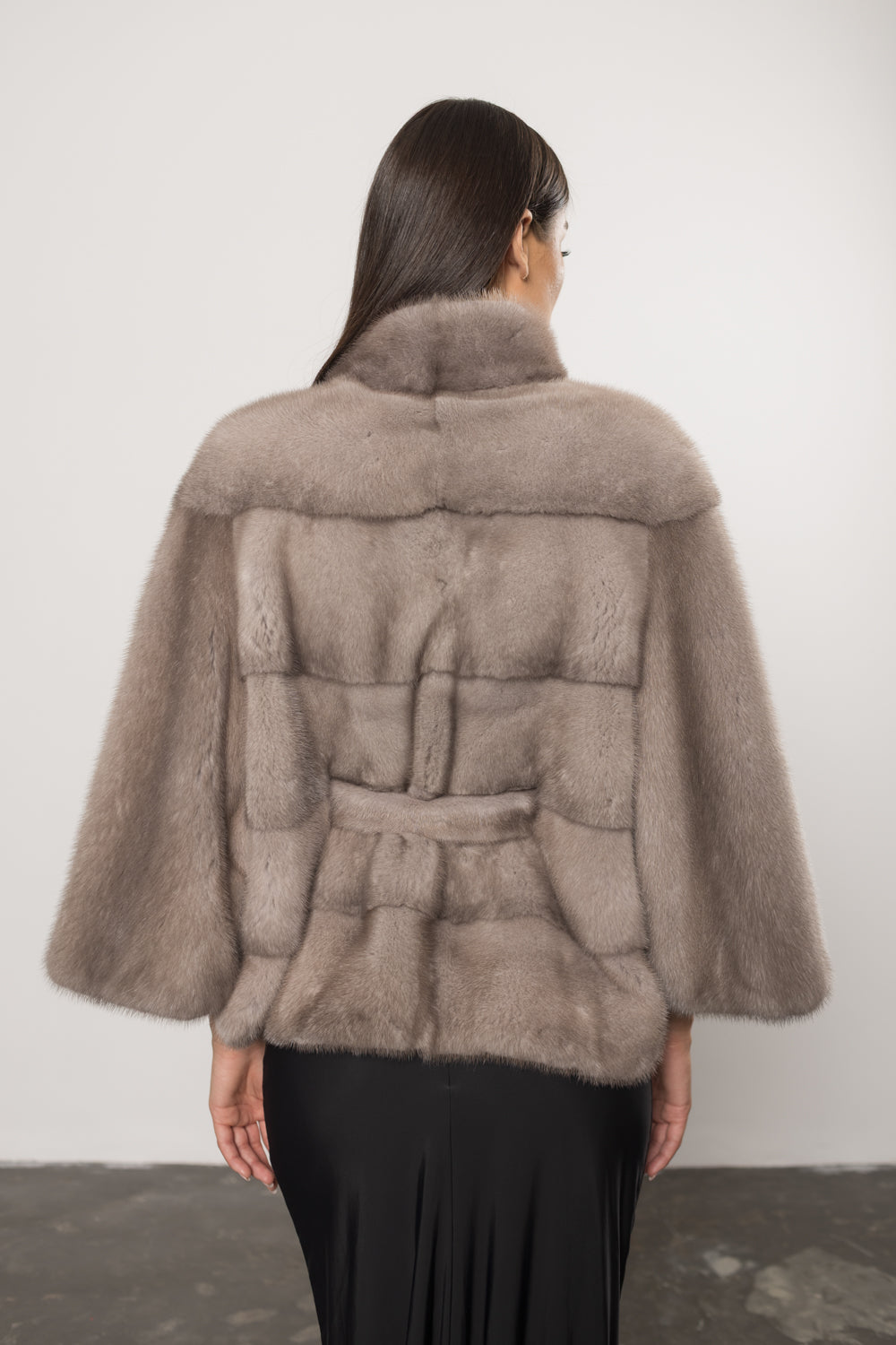 Haină din Blană Naturală de Vizon, cu Cordon, Femei, Silver Blue 406