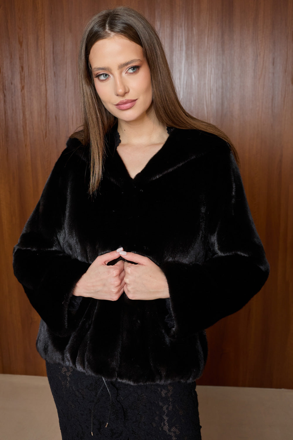 black mink coat with hood, Mareus