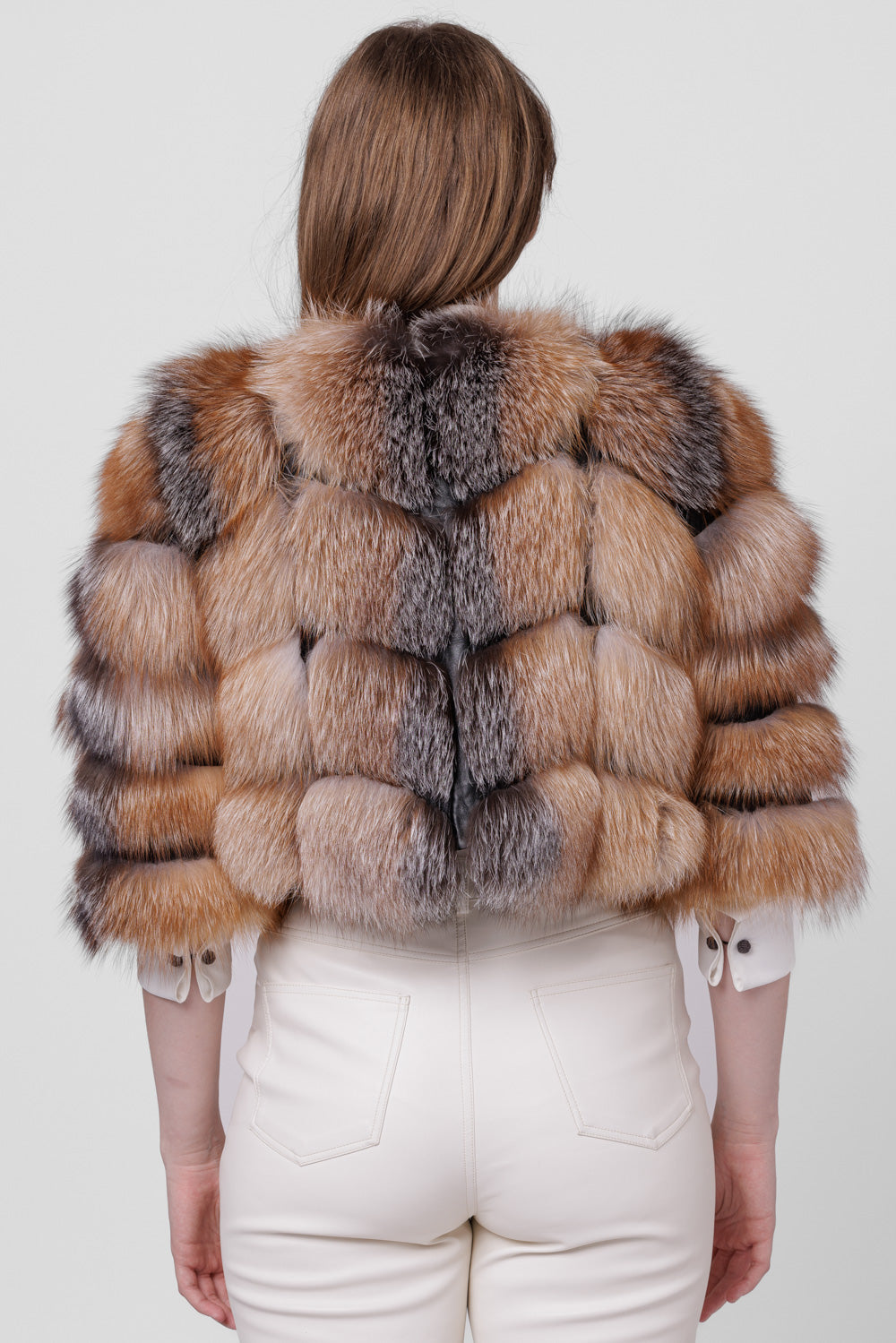 Haină din Blană Naturală de Vulpe Polară, Short, Femei, Brown Frost 246