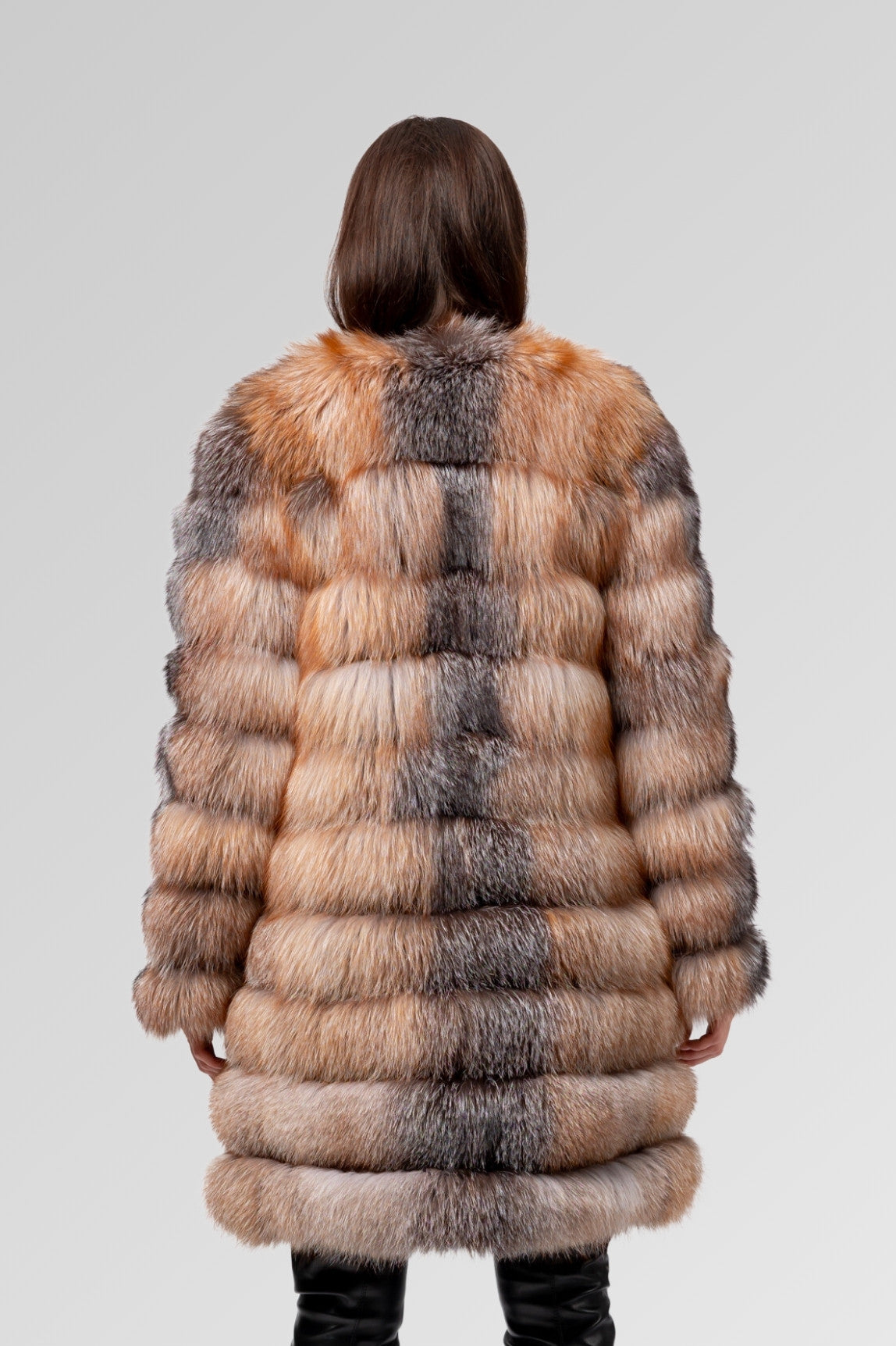 6-in-1-Umwandelbarer Pelzmantel aus natürlichem Silberfuchs für Damen, Brown Frost 241