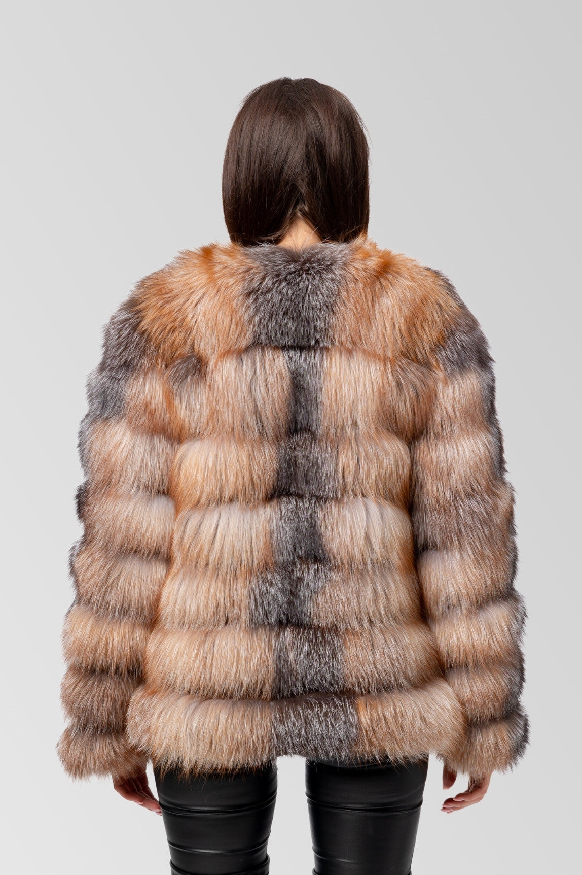 6-in-1-Umwandelbarer Pelzmantel aus natürlichem Silberfuchs für Damen, Brown Frost 241