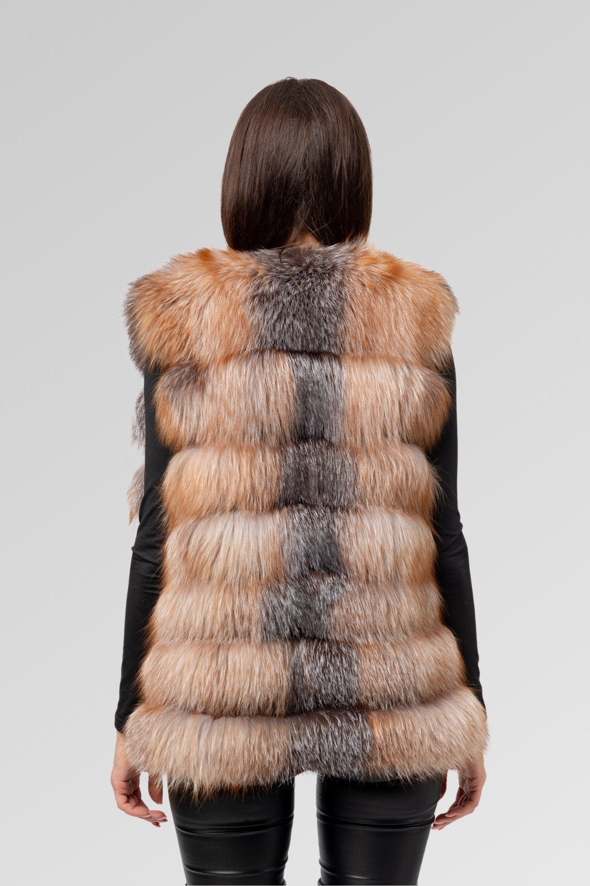 6-in-1-Umwandelbarer Pelzmantel aus natürlichem Silberfuchs für Damen, Brown Frost 241