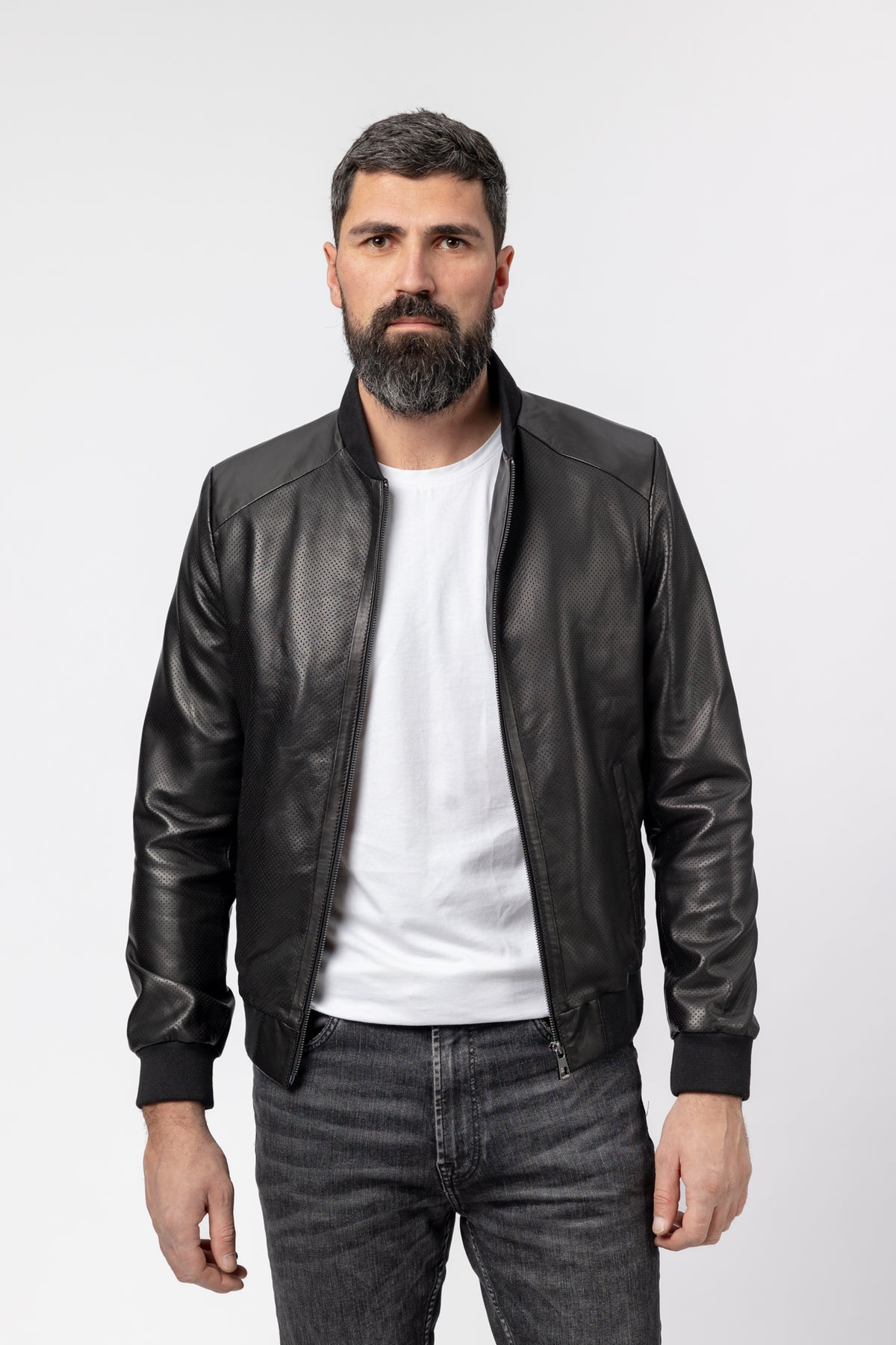 Naturlederjacke für Herren mit perforierter Optik