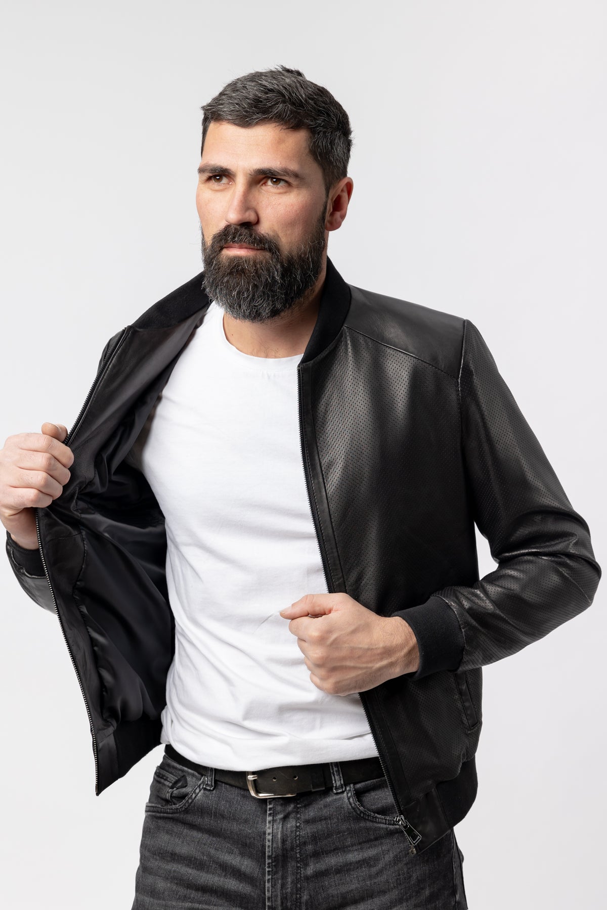 Naturlederjacke für Herren mit perforierter Optik