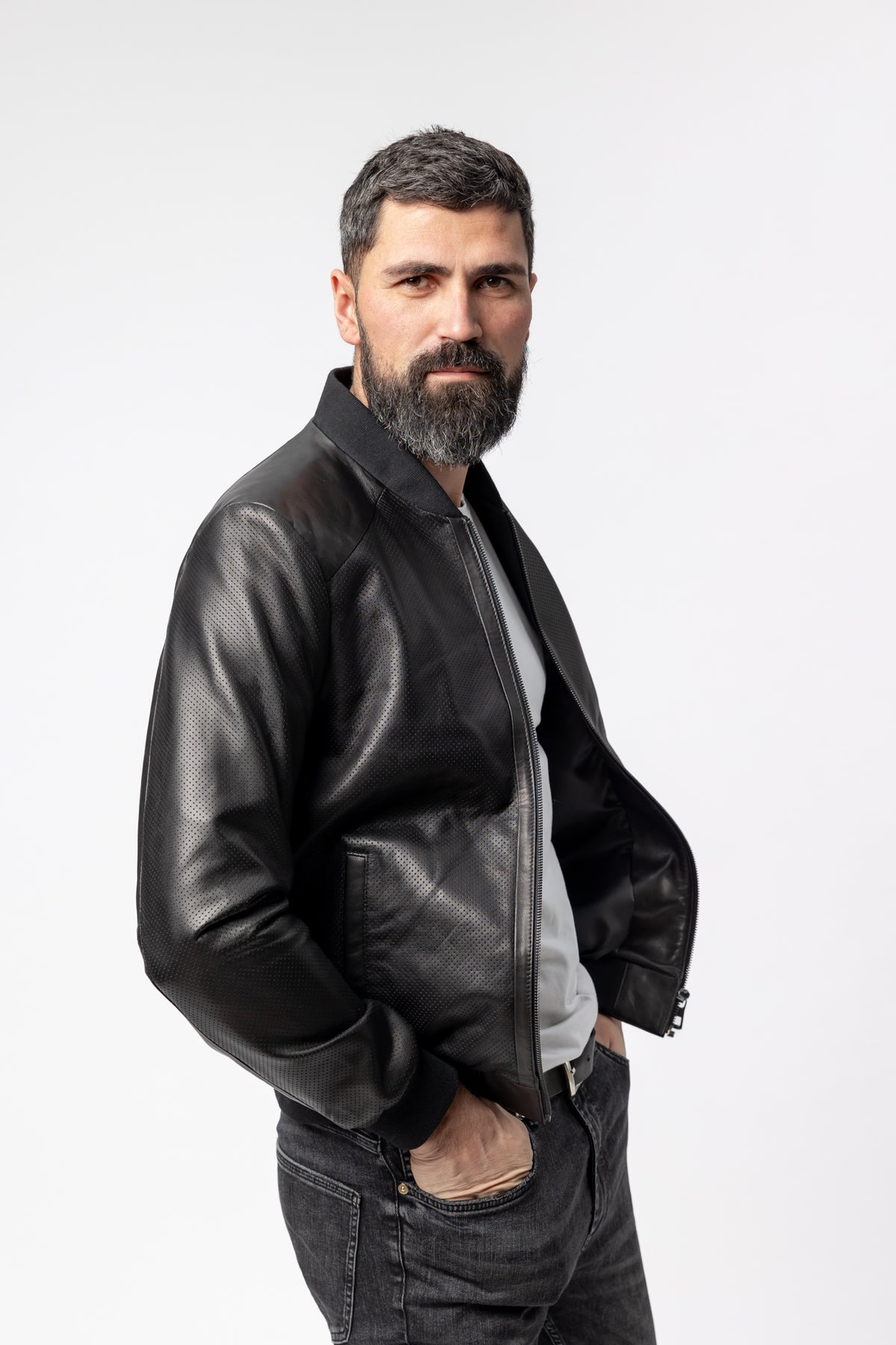 Naturlederjacke für Herren mit perforierter Optik