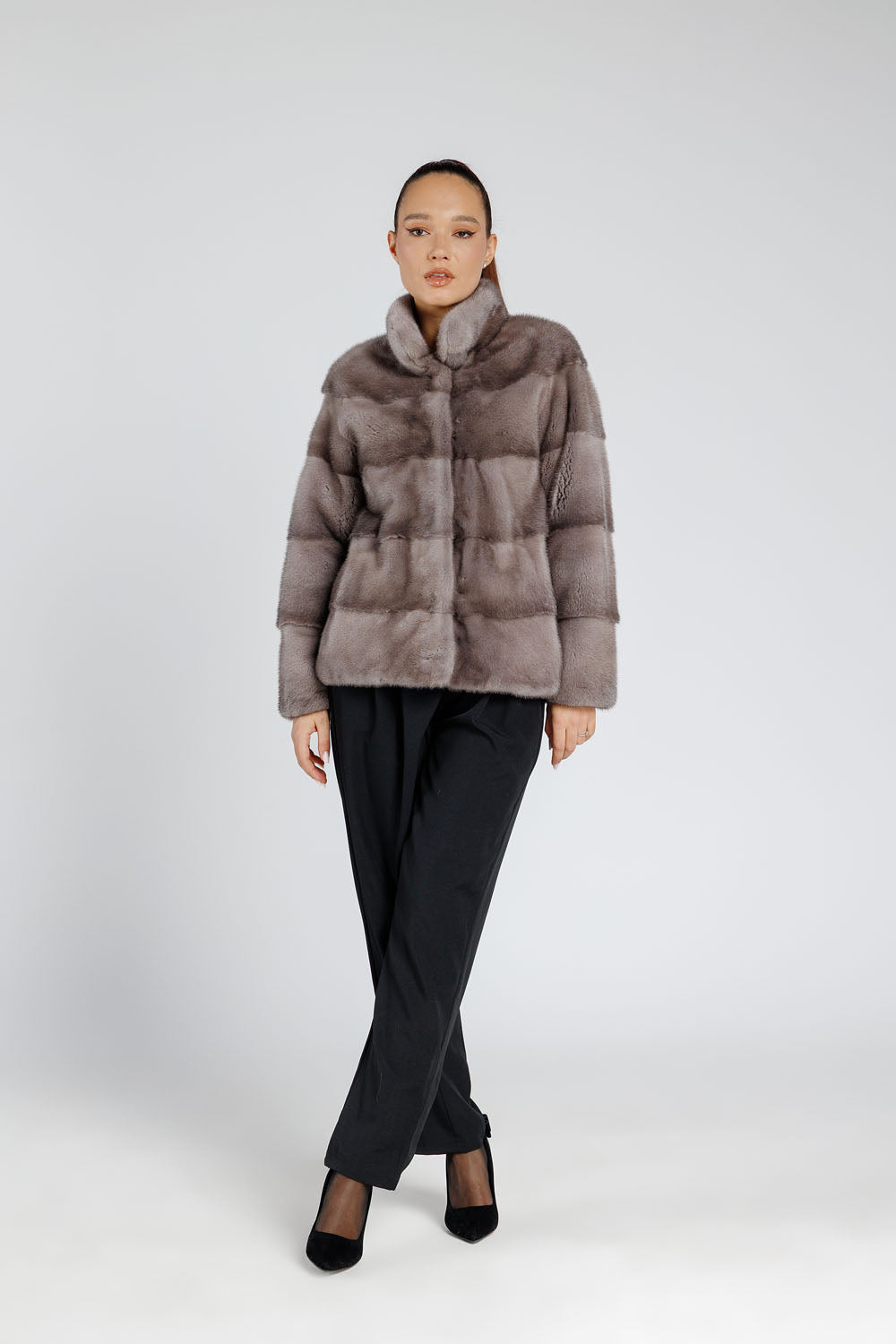 Cappotto in pelliccia naturale di visone, corto, da donna, Silver Blue 233