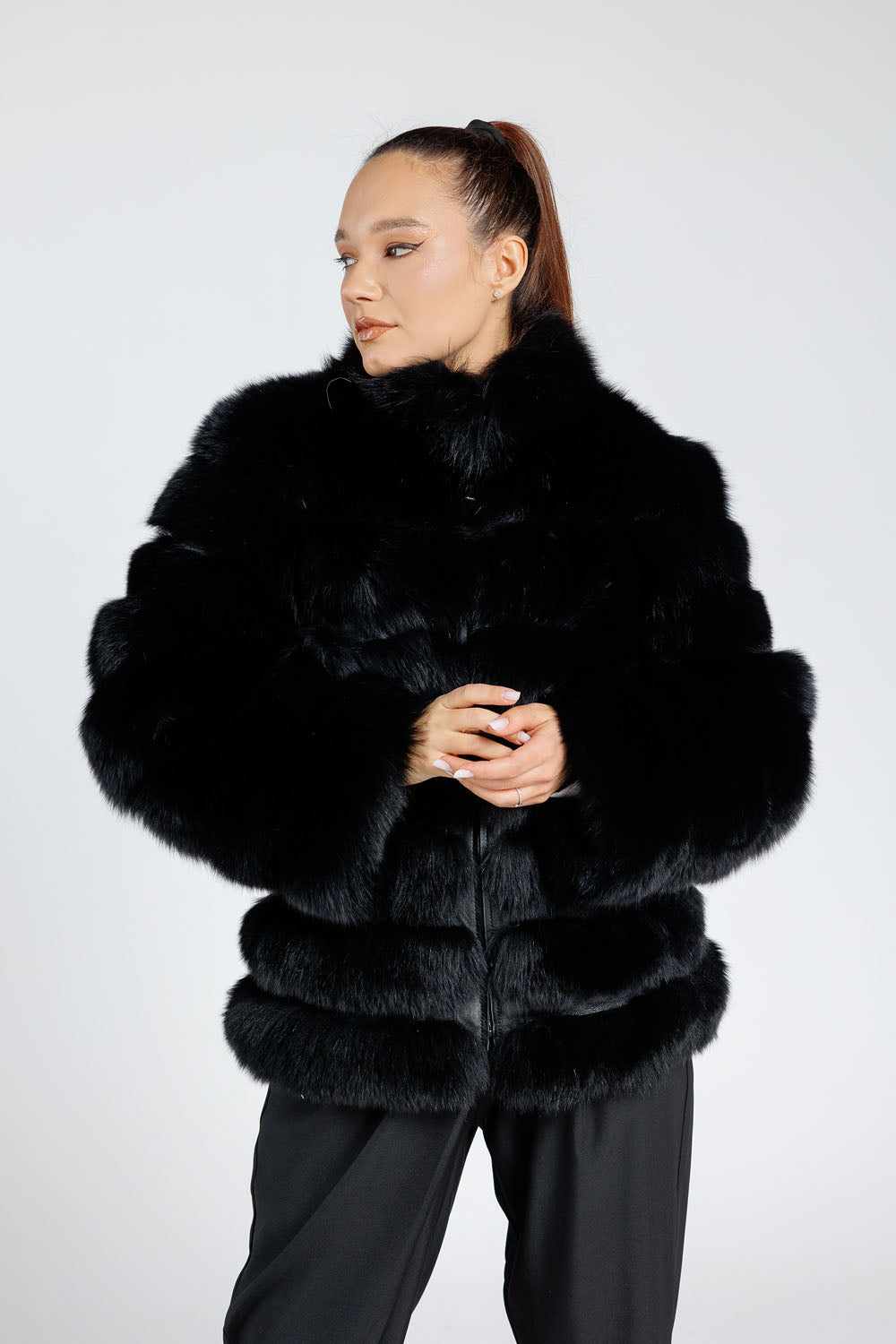 Cappotto in pelliccia naturale di volpe, collo alla coreana, trasformabile, donna, Diamond 371