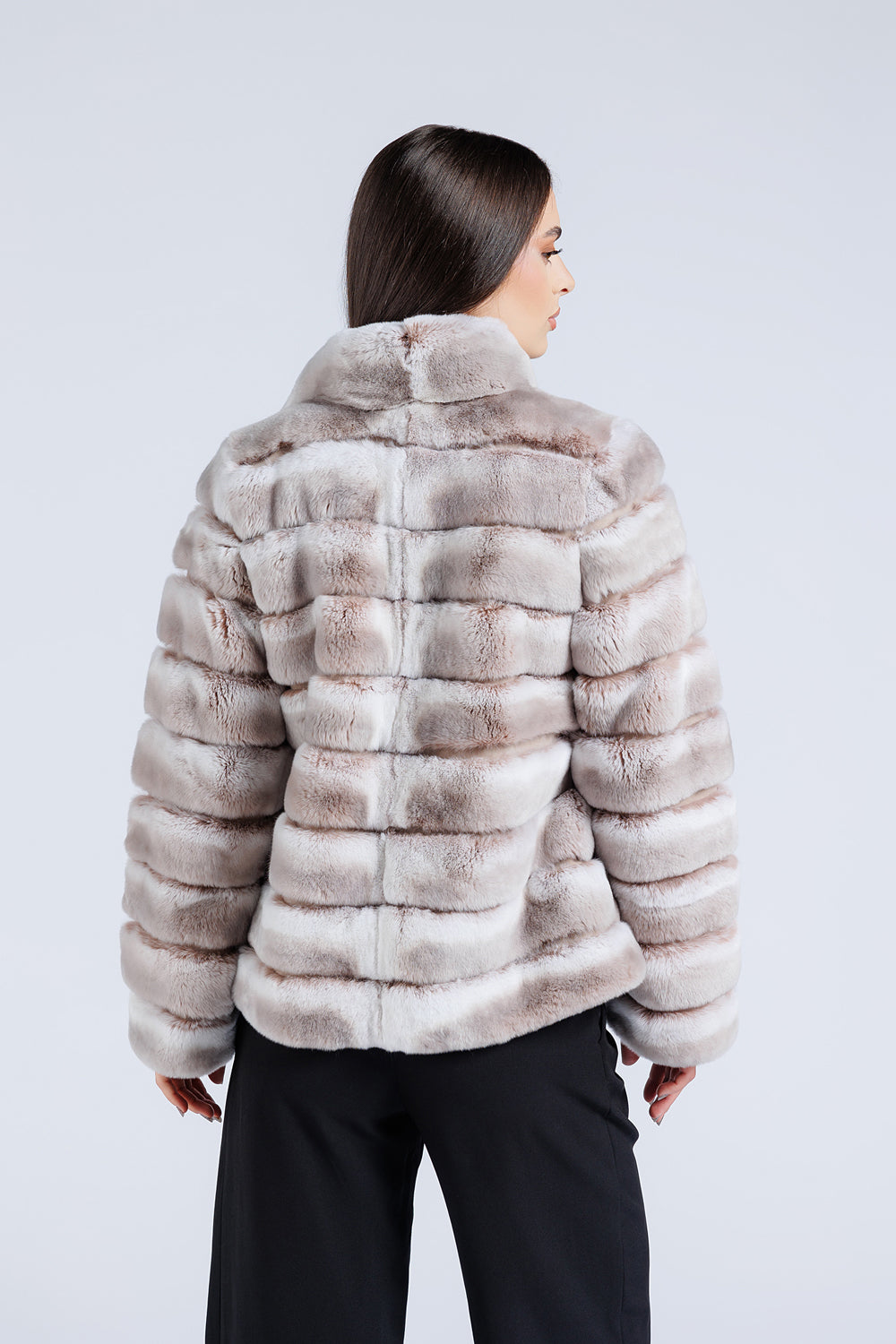 Manteau en fourrure naturelle de Rex Chinchilla, col officier, femmes, Pearl 179