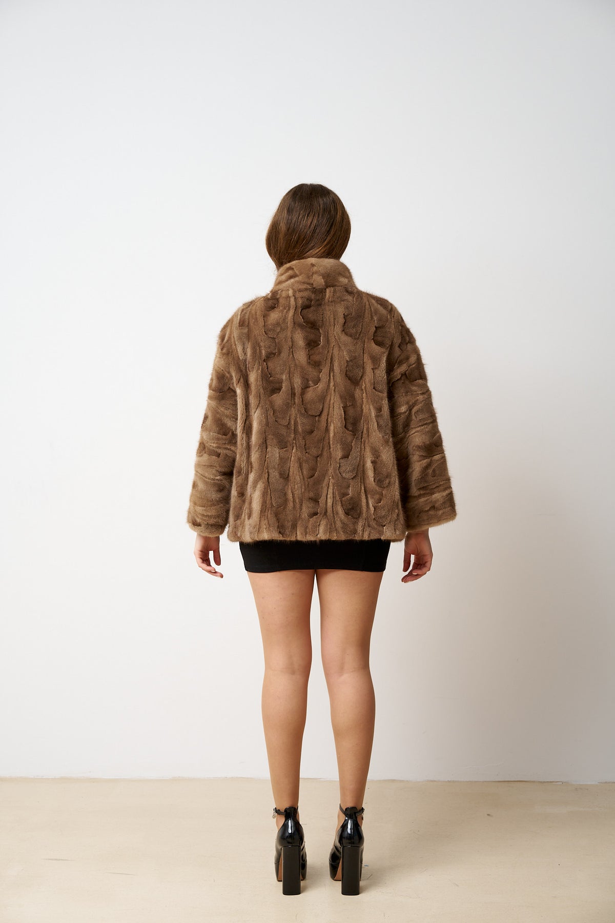 Cappotto in Pelliccia di Visone Naturale, Maniche a 3/4, Donna, Pastello 487