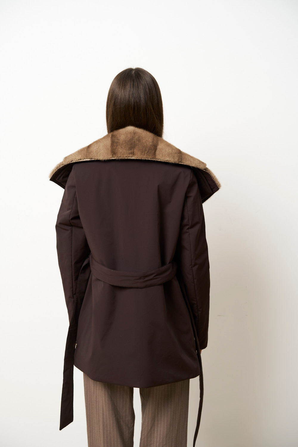 Jacke mit Nerzkragen und Klappe für Damen, Braun, Mareus
