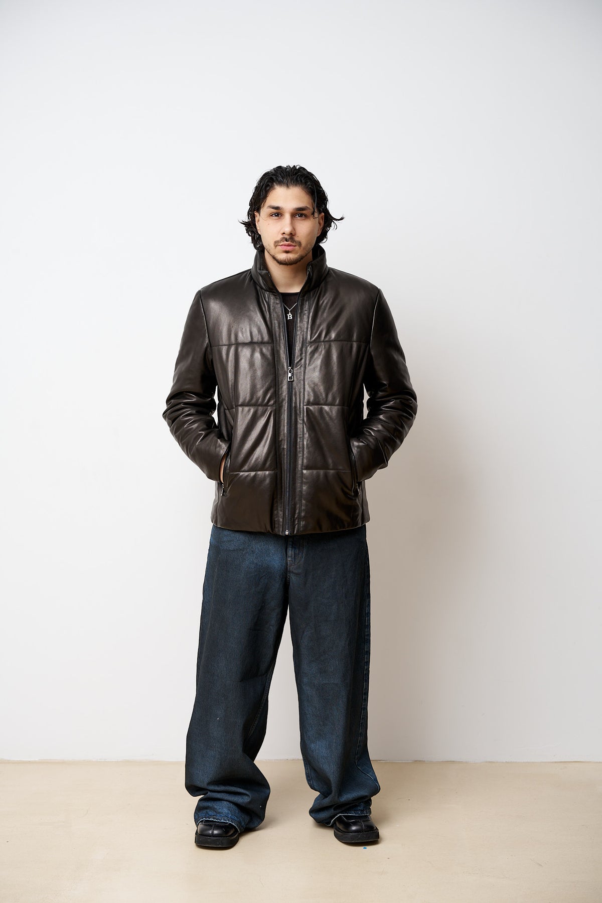 Veste en cuir naturel, noir, Mareus