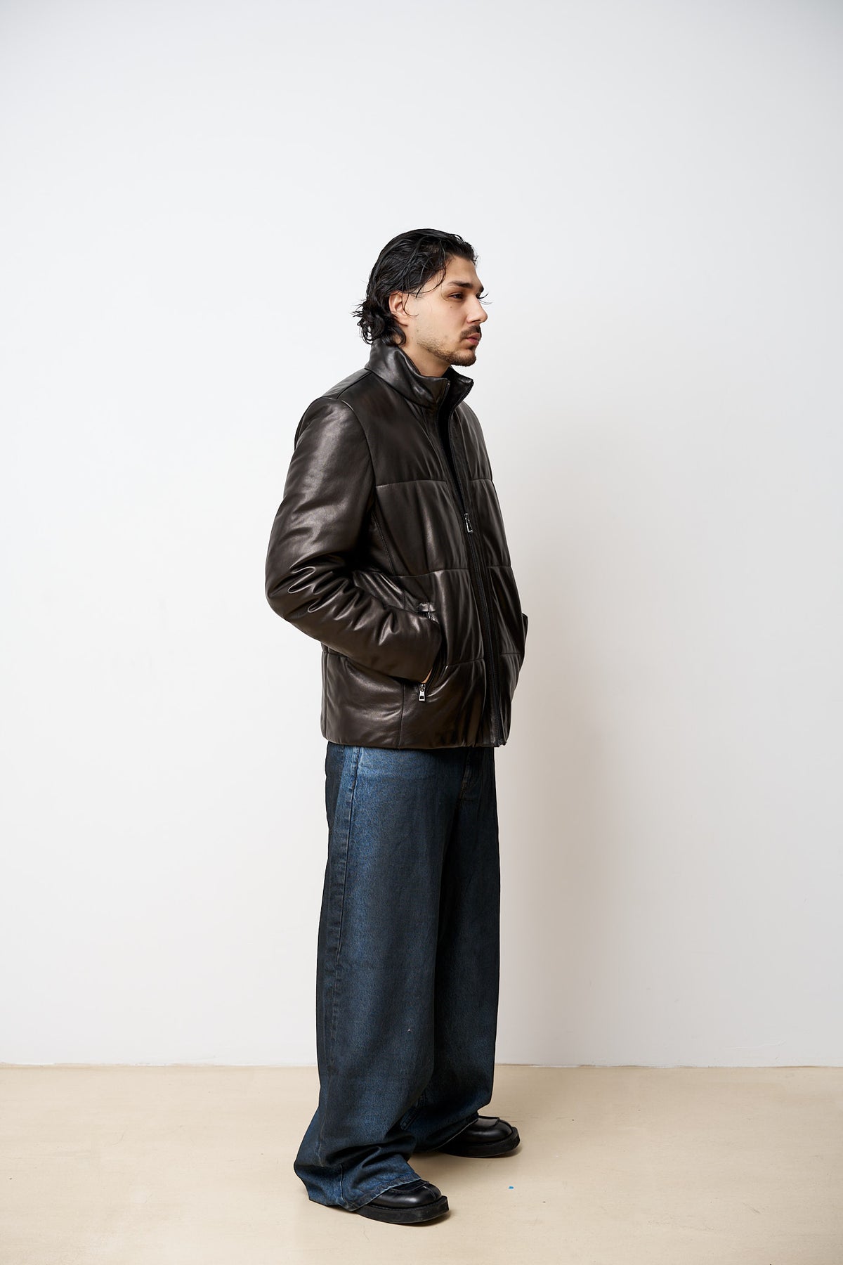 Veste en cuir naturel, noir, Mareus