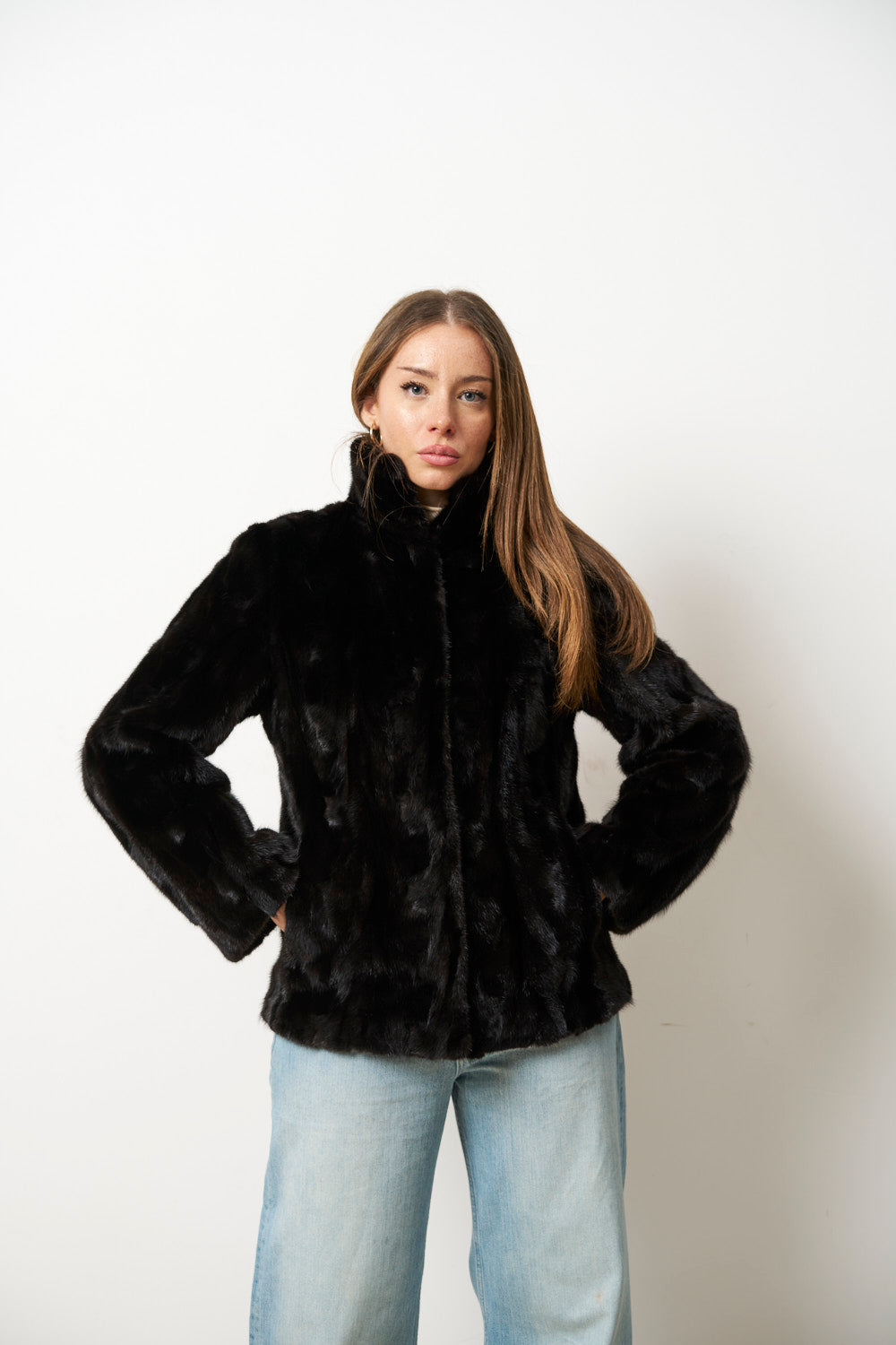 Natürlicher Nerzpelzmantel für Damen, Schwarz, Mareus
