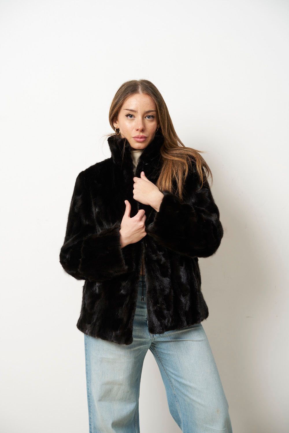 Natürlicher Nerzpelzmantel für Damen, Schwarz, Mareus