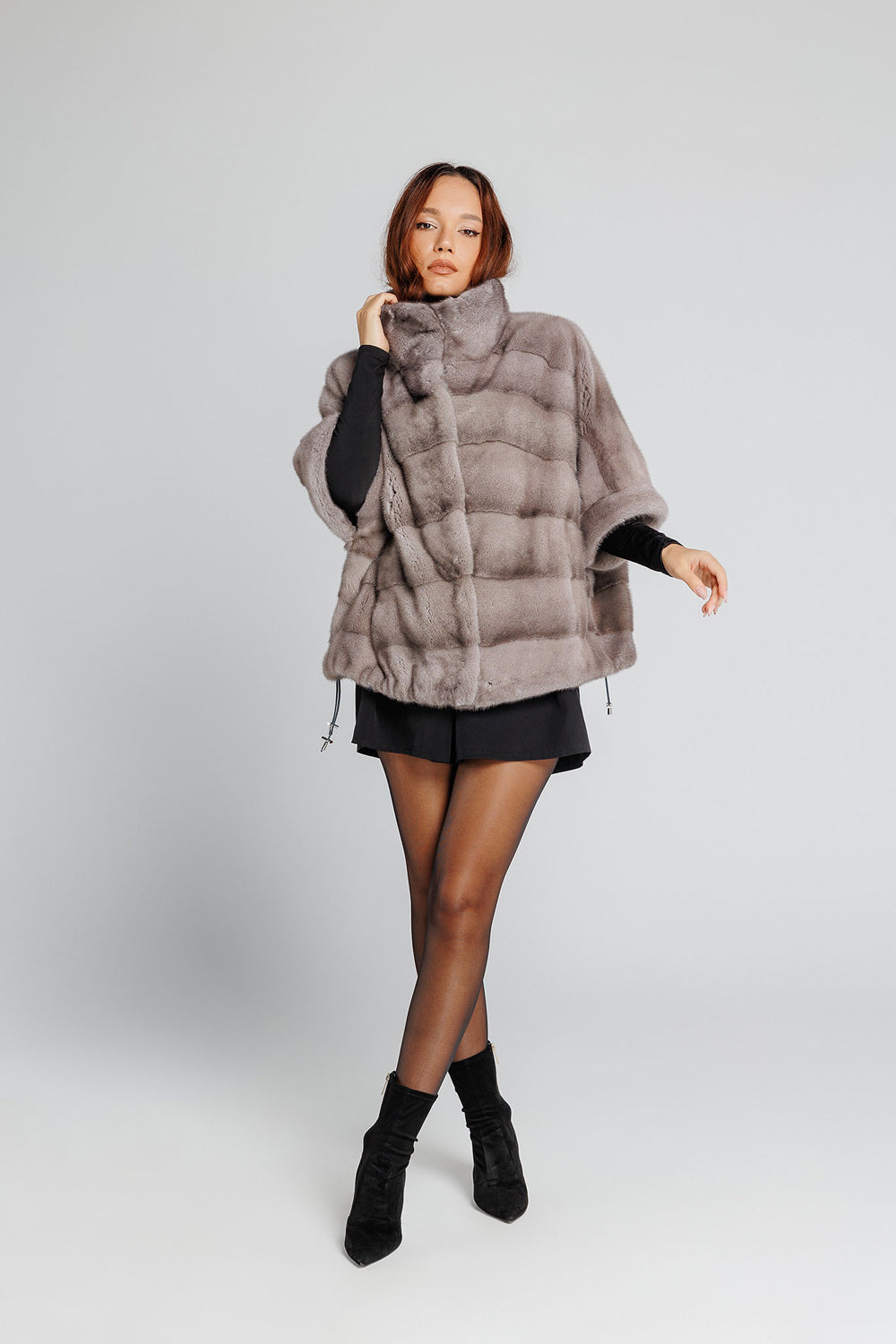 Natural Mink Fur Cape, Oversized, Women, Silver Blue 343