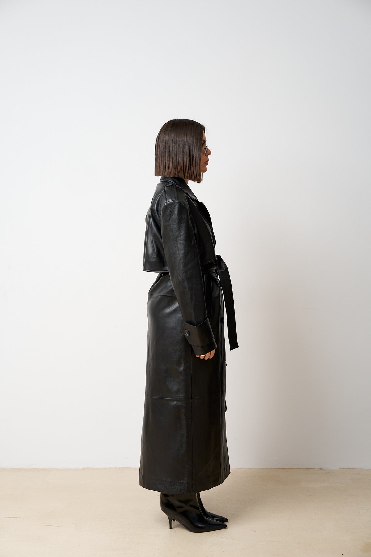 Langer Cordmantel aus Naturleder, Damen, Mattschwarz, Mareus