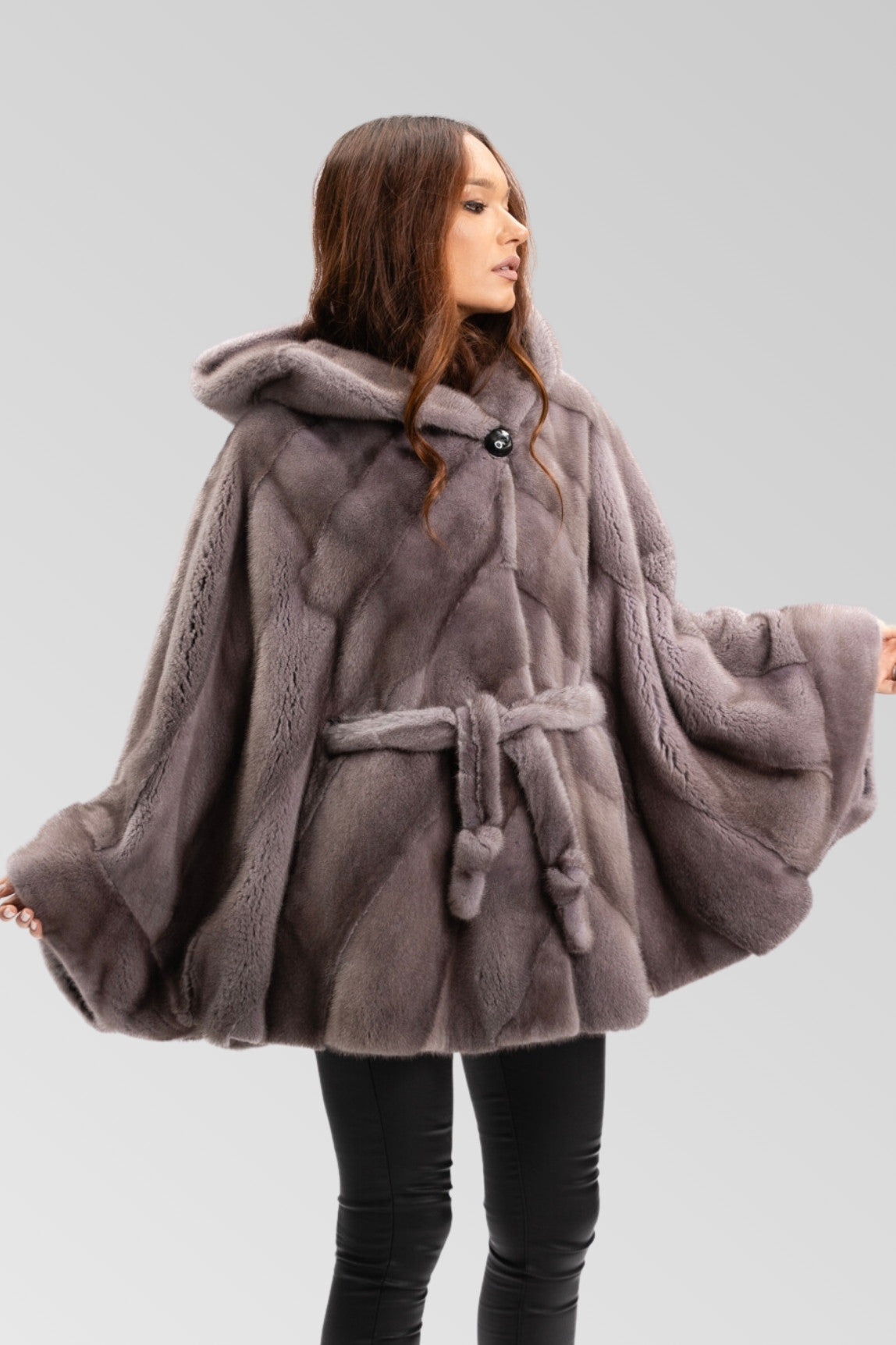 Capă din Blană Naturală de Vizon, Femei, SIlver Blue 75