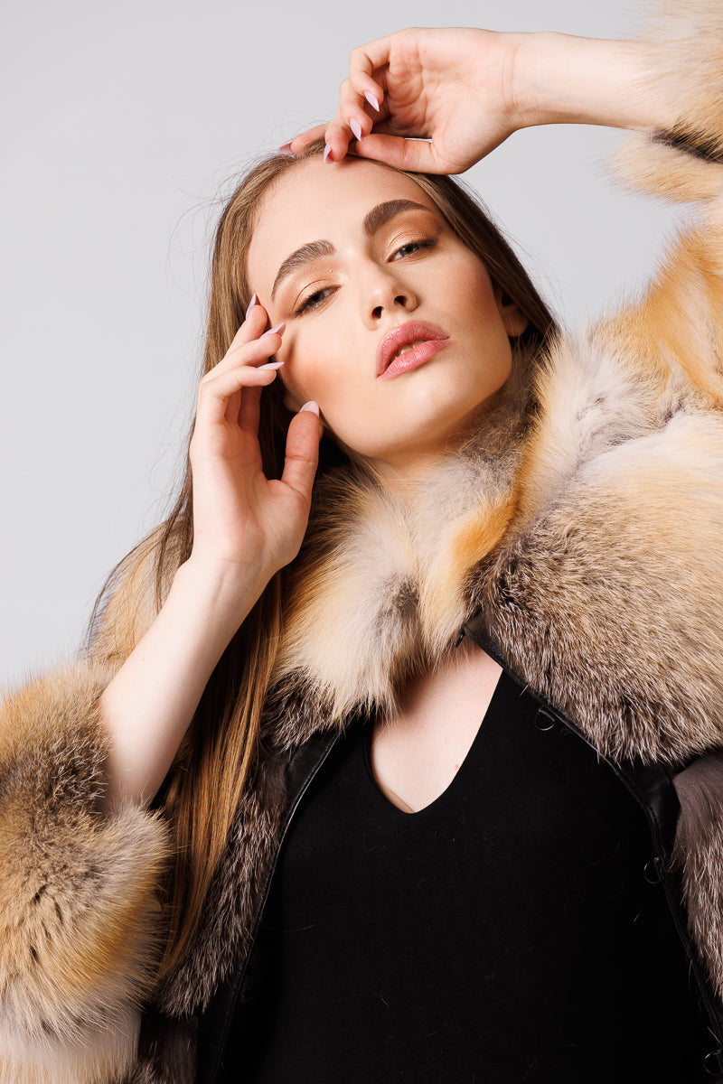 Natürlicher kanadischer Fuchspelzmantel für Damen, Brown Frost 244