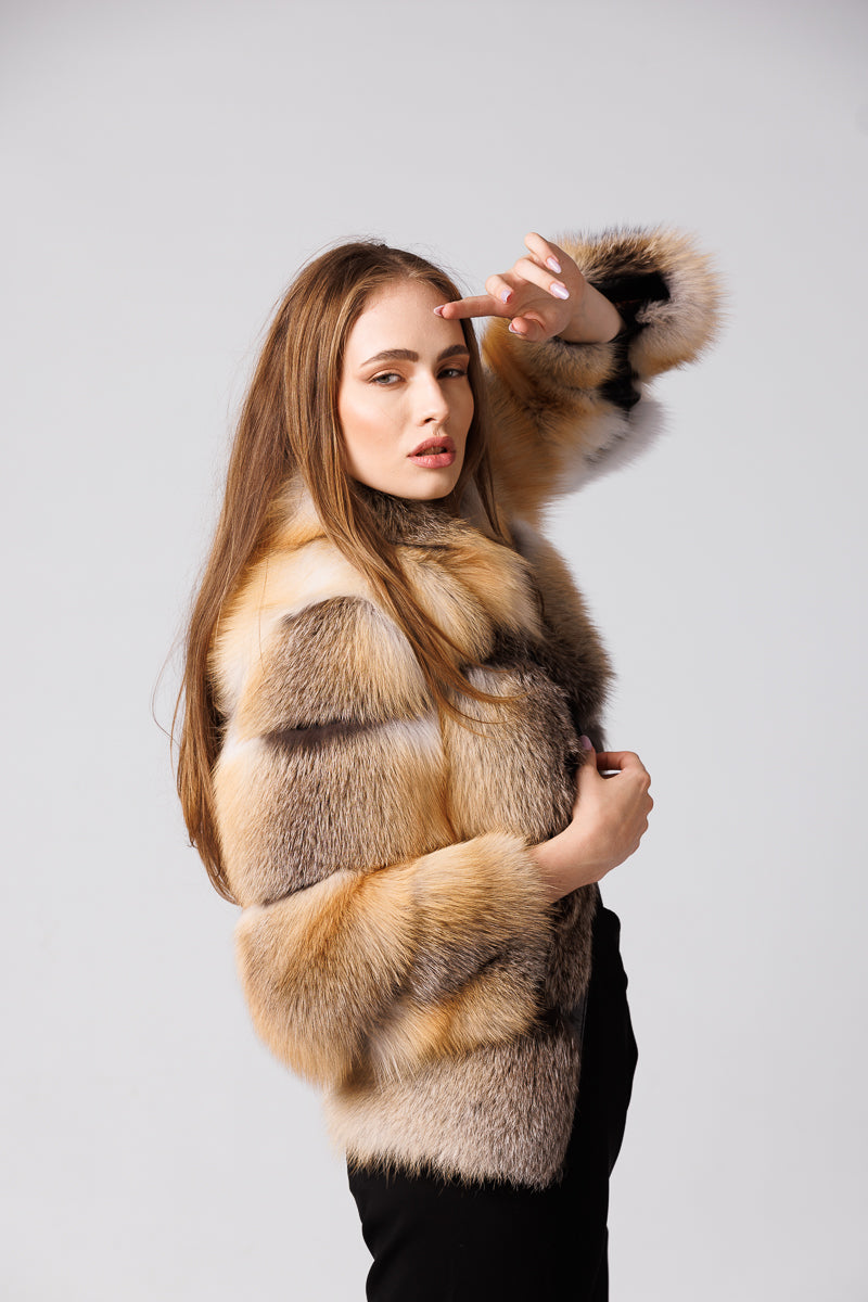 Natürlicher kanadischer Fuchspelzmantel für Damen, Brown Frost 244