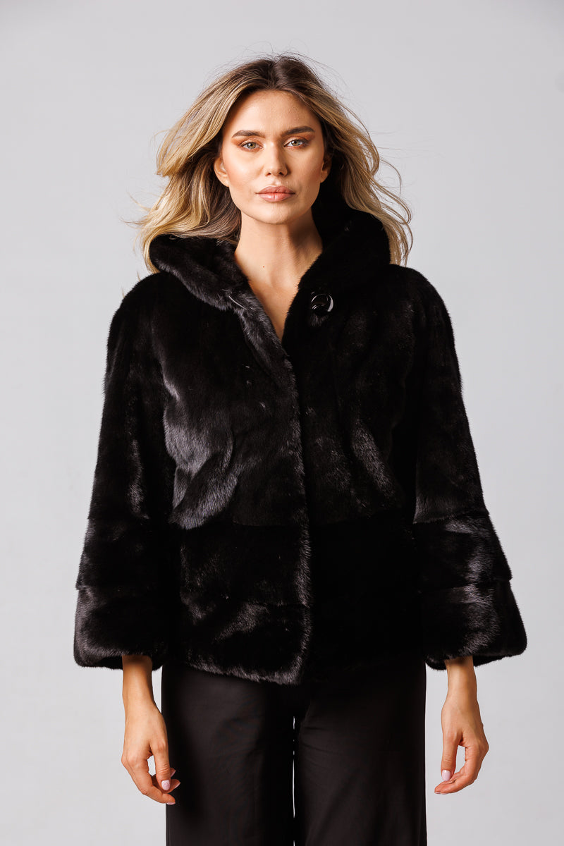 Manteau en fourrure de vison naturelle avec capuche Mareus Natural Furs (73)