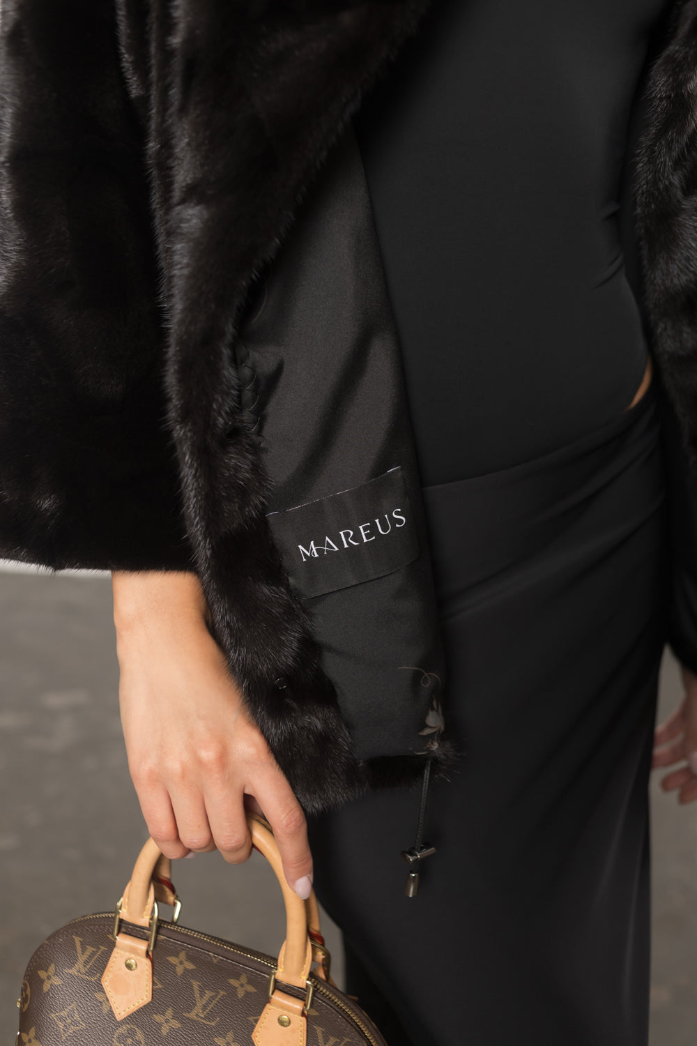 Manteau en fourrure de vison naturel, manches 3/4, femmes, Obsidian 401