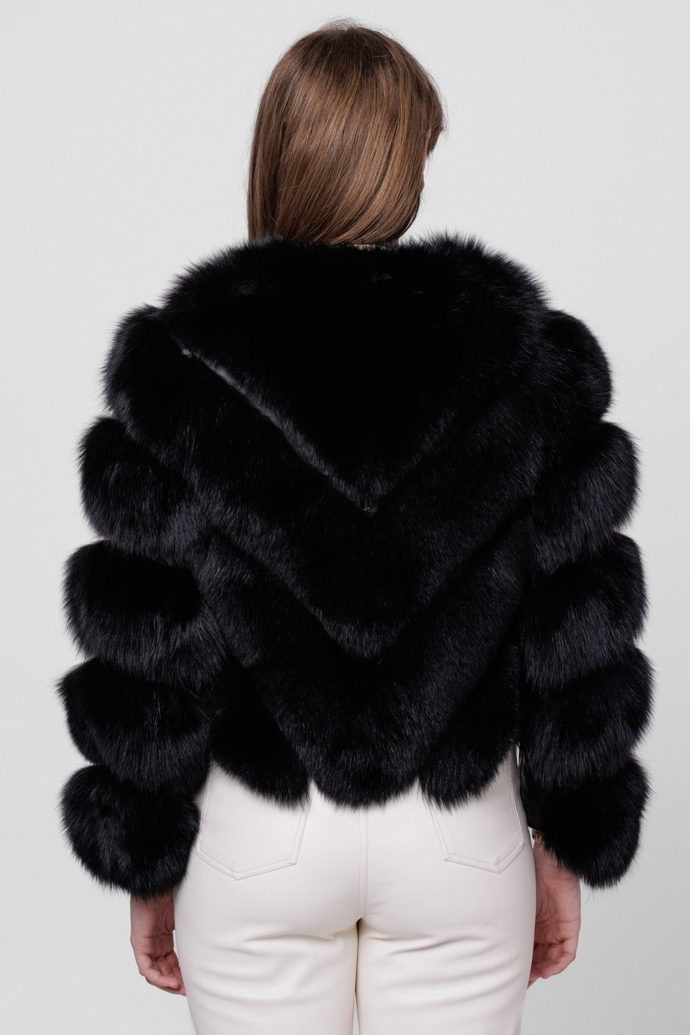Haină din Blană Naturală de Vulpe, V Model, Transformabilă, Femei, Sable 276