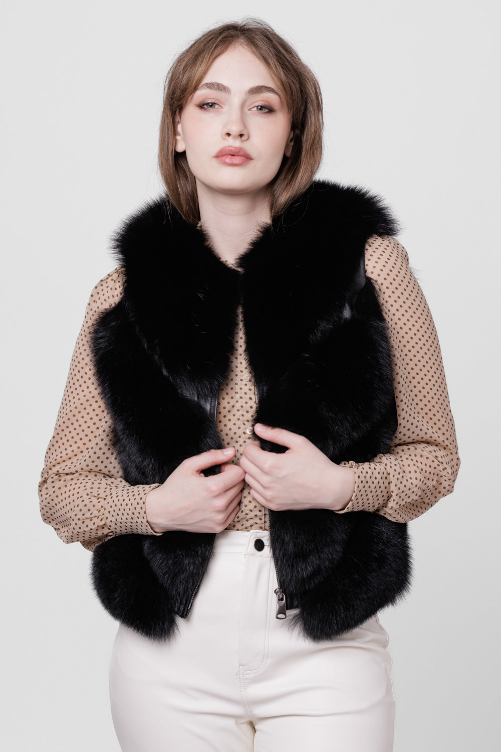 Haină din Blană Naturală de Vulpe, V Model, Transformabilă, Femei, Sable 276