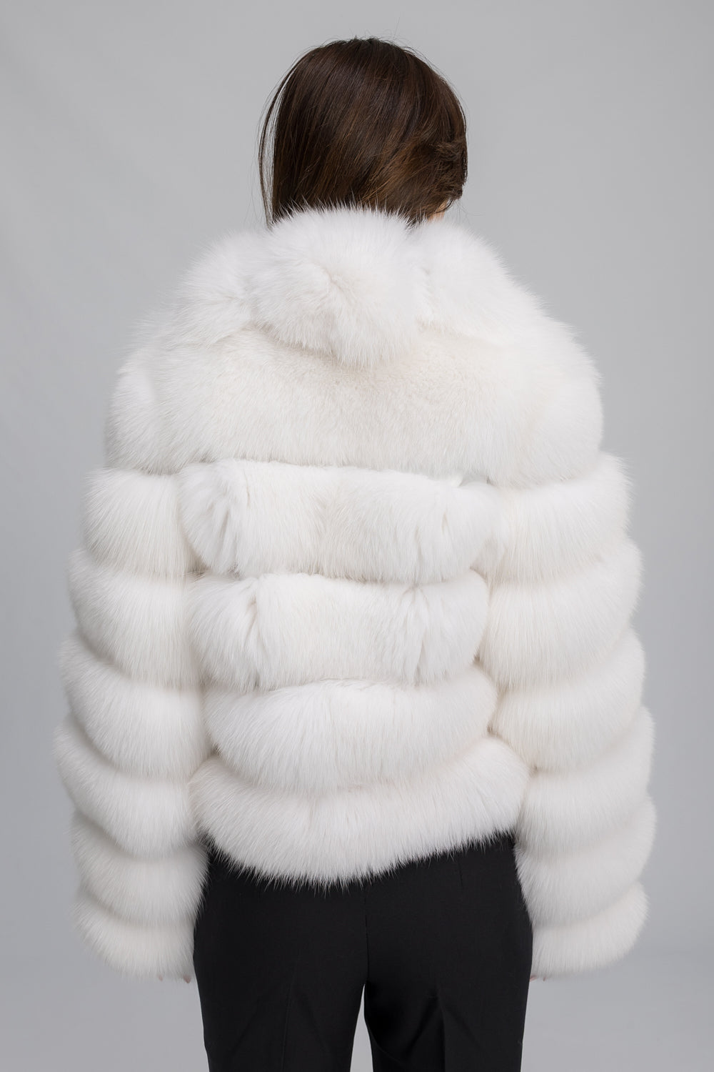 Haină din Blană Naturală de Vulpe Polară, cu Guler Rever, Femei, Arctic White 467