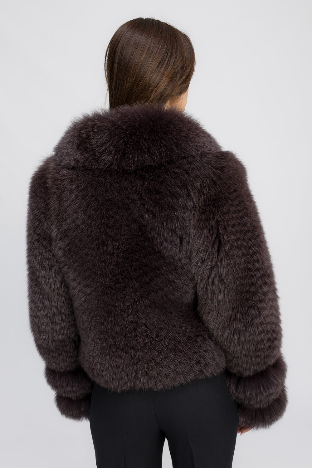 Women's Natural Polar Fox Fur Coat with Lapel Collar, Cocoa Plum 472