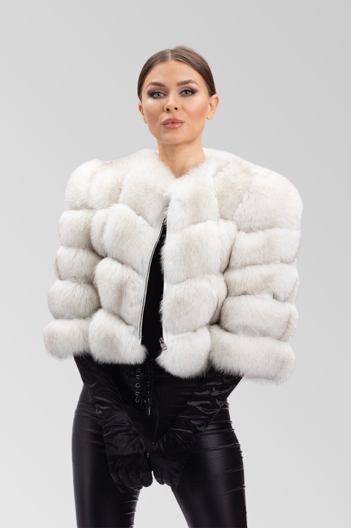 Manteau en fourrure naturelle de renard polaire, court, femme, naturel 247