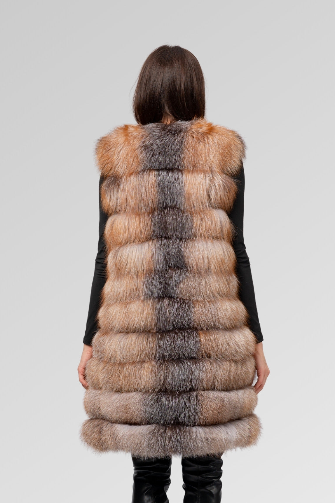 6-in-1-Umwandelbarer Pelzmantel aus natürlichem Silberfuchs für Damen, Brown Frost 241