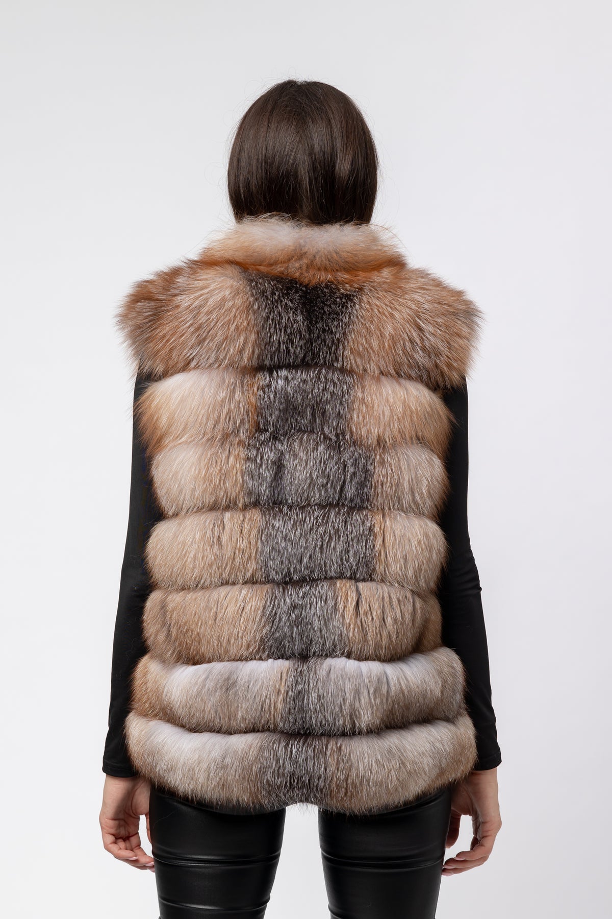 Natürlicher Fuchspelzmantel, Tunikakragen, umwandelbar, Damen, Brown Frost 271