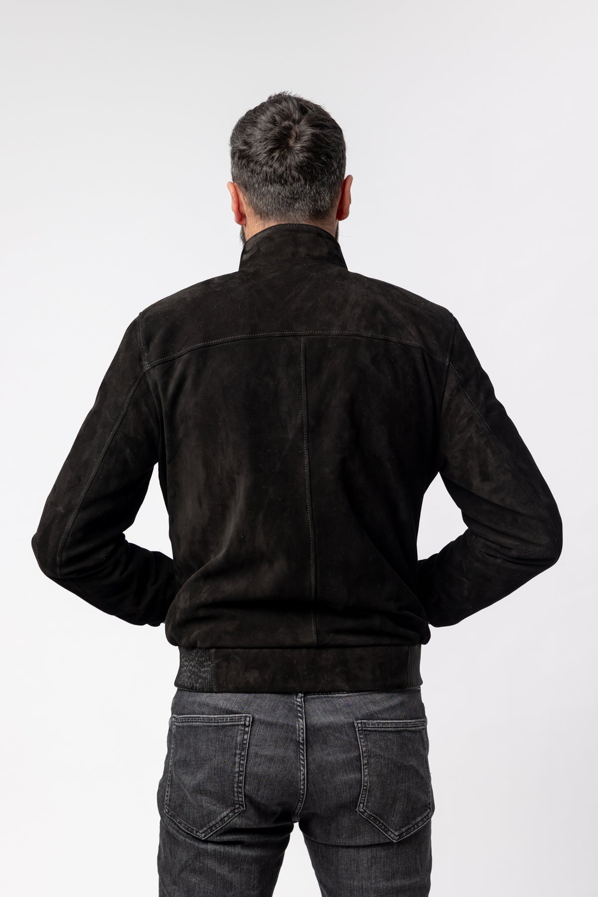 geaca din piele intoarsa naturala neagra Mareus