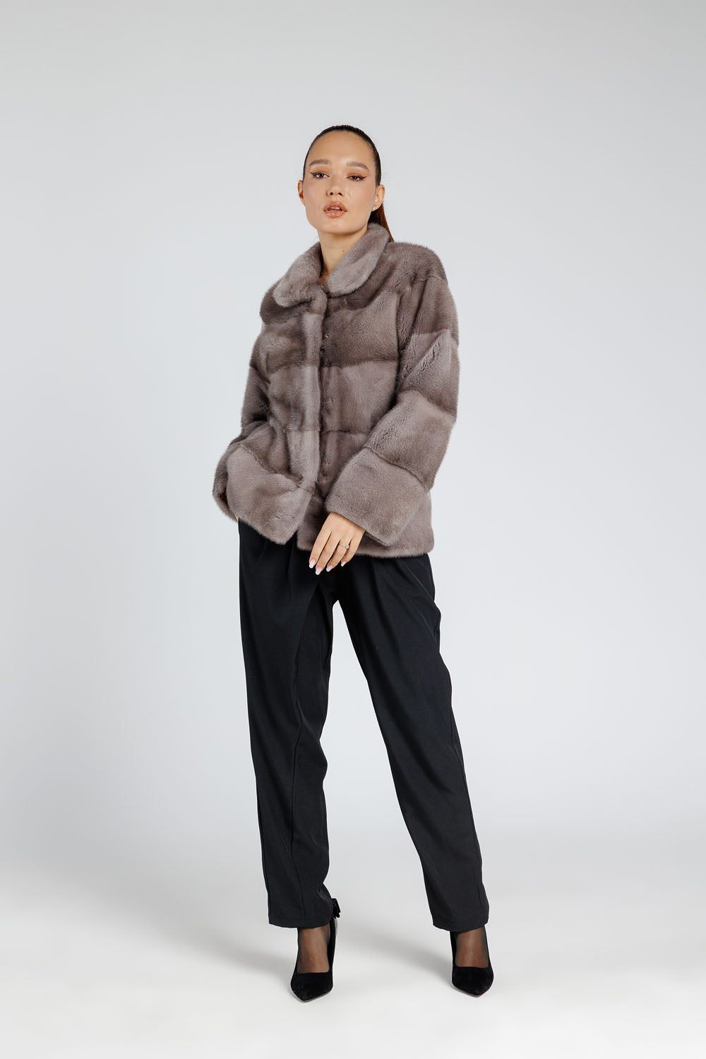 Cappotto in pelliccia naturale di visone, corto, da donna, Silver Blue 233