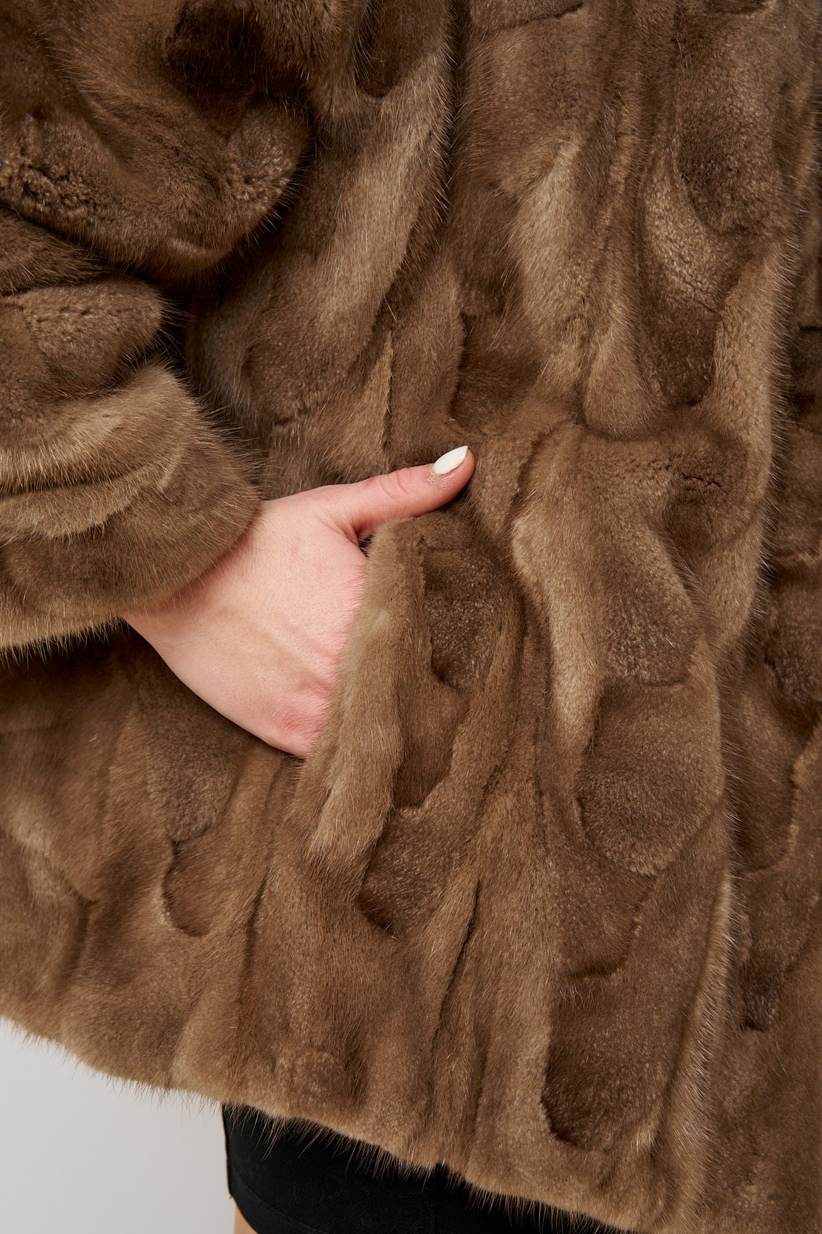 Cappotto in Pelliccia di Visone Naturale, Maniche a 3/4, Donna, Pastello 487