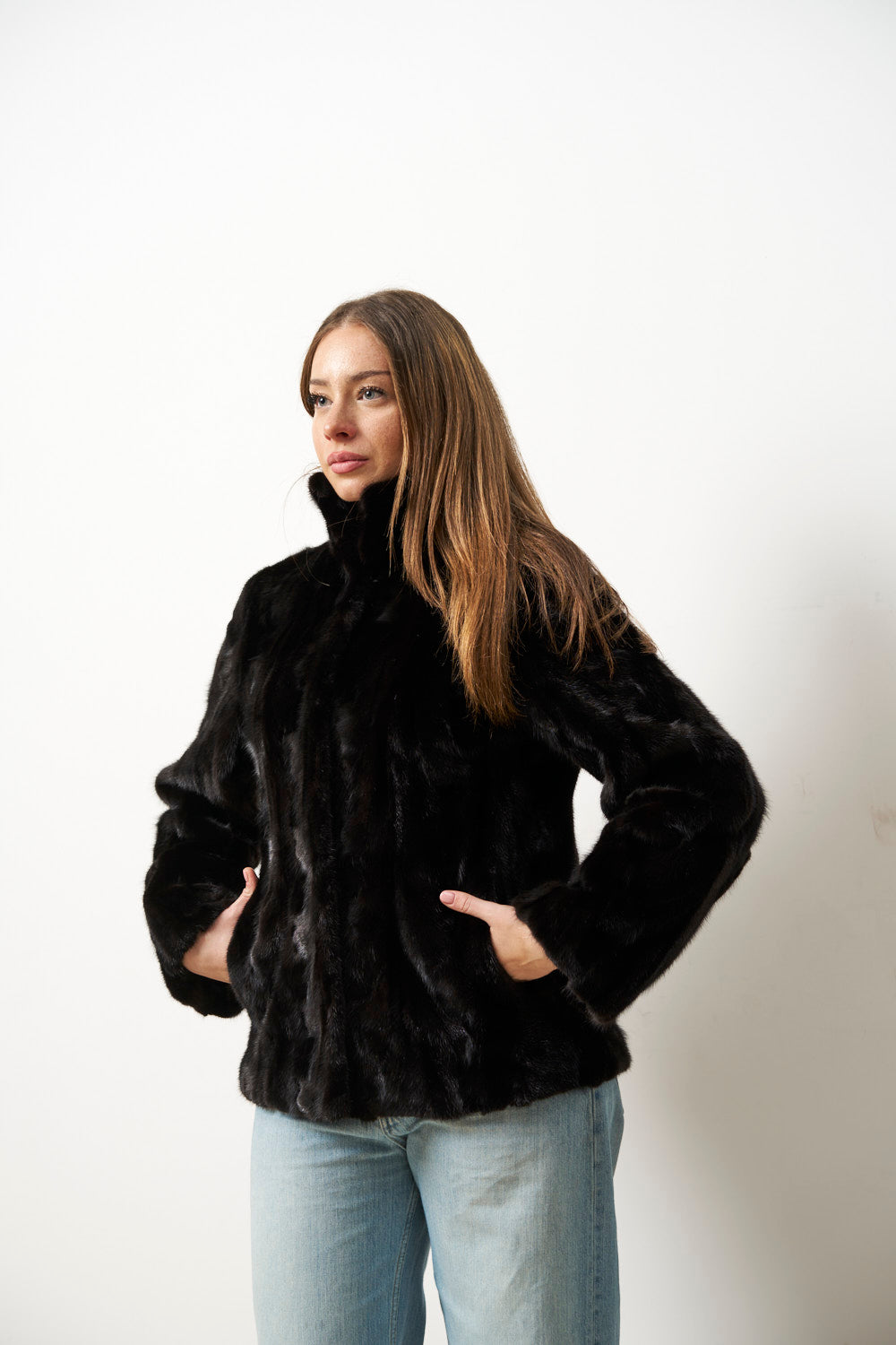 Natürlicher Nerzpelzmantel für Damen, Schwarz, Mareus