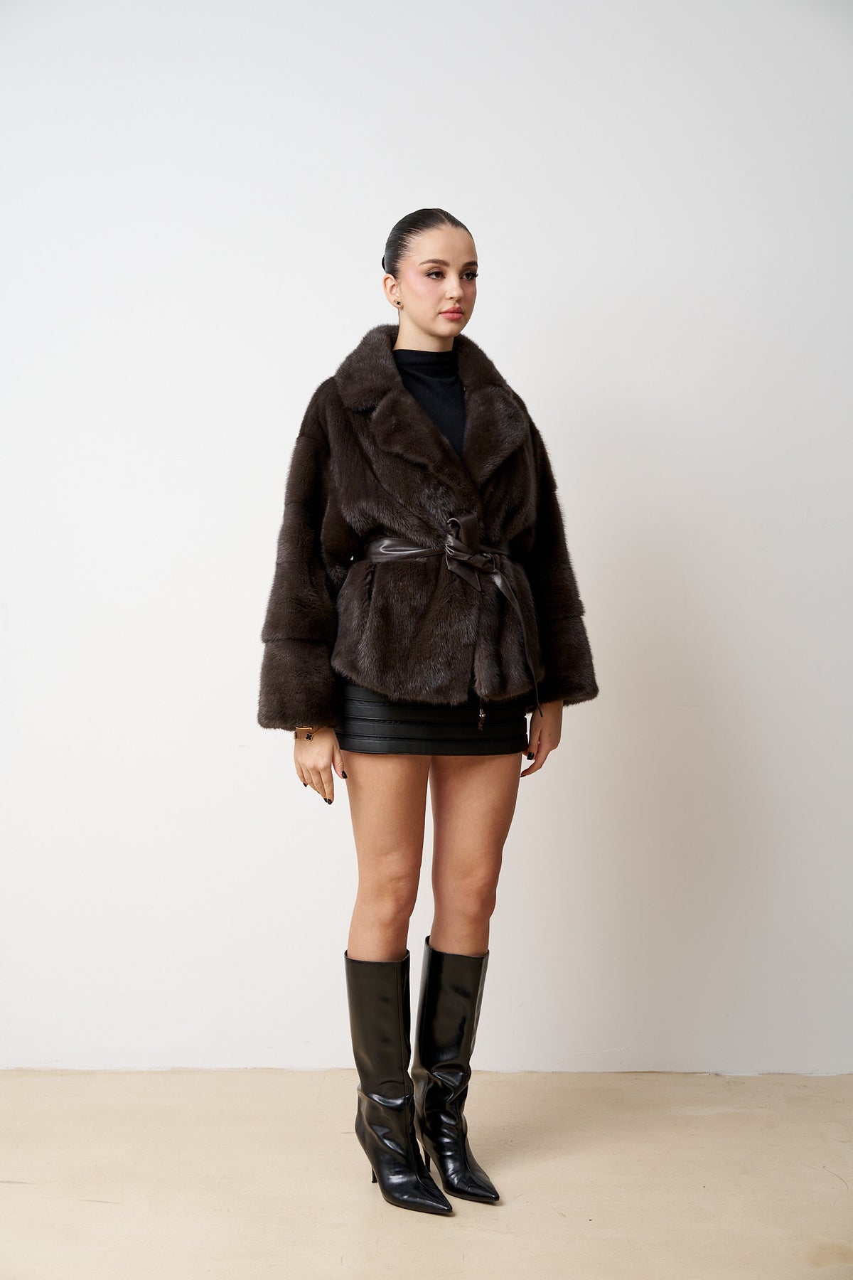 haina blana vizon maro, femei, oversized, Mareus