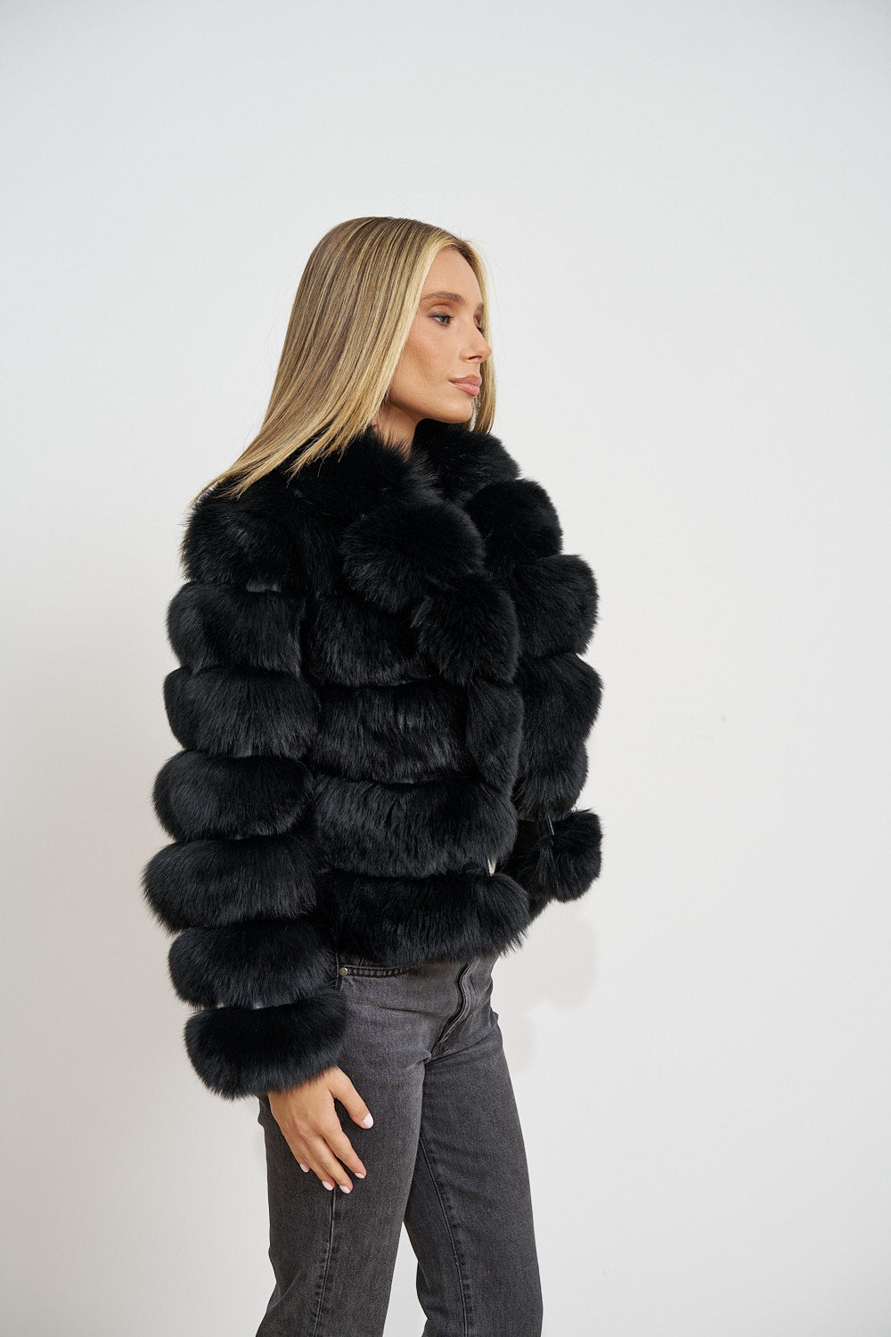 Haina din Blană Naturala de Vulpe Polara, Guler Rever, Midnight Black 484
