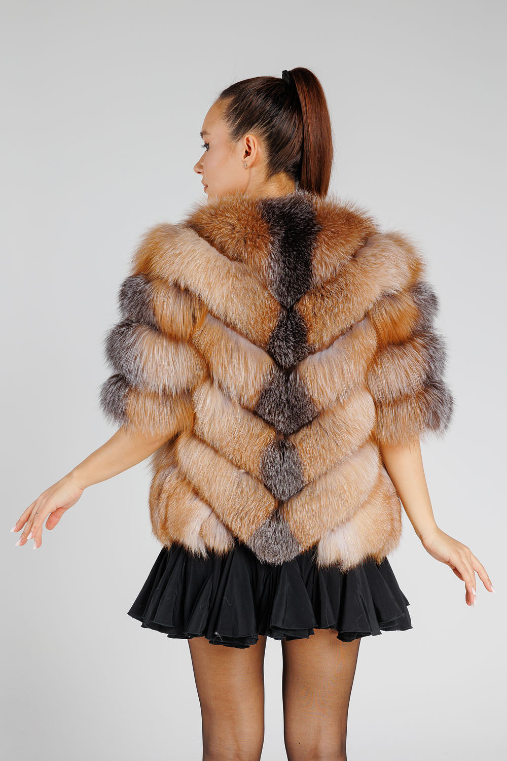 Manteau en fourrure naturelle de renard, modèle en V, pour femmes, Brown Frost 373