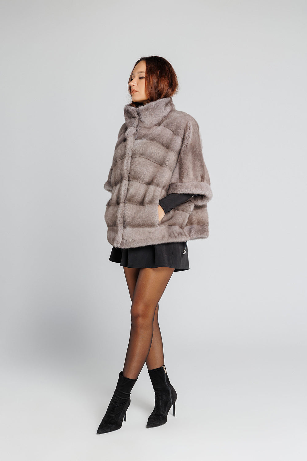 Natural Mink Fur Cape, Oversized, Women, Silver Blue 343