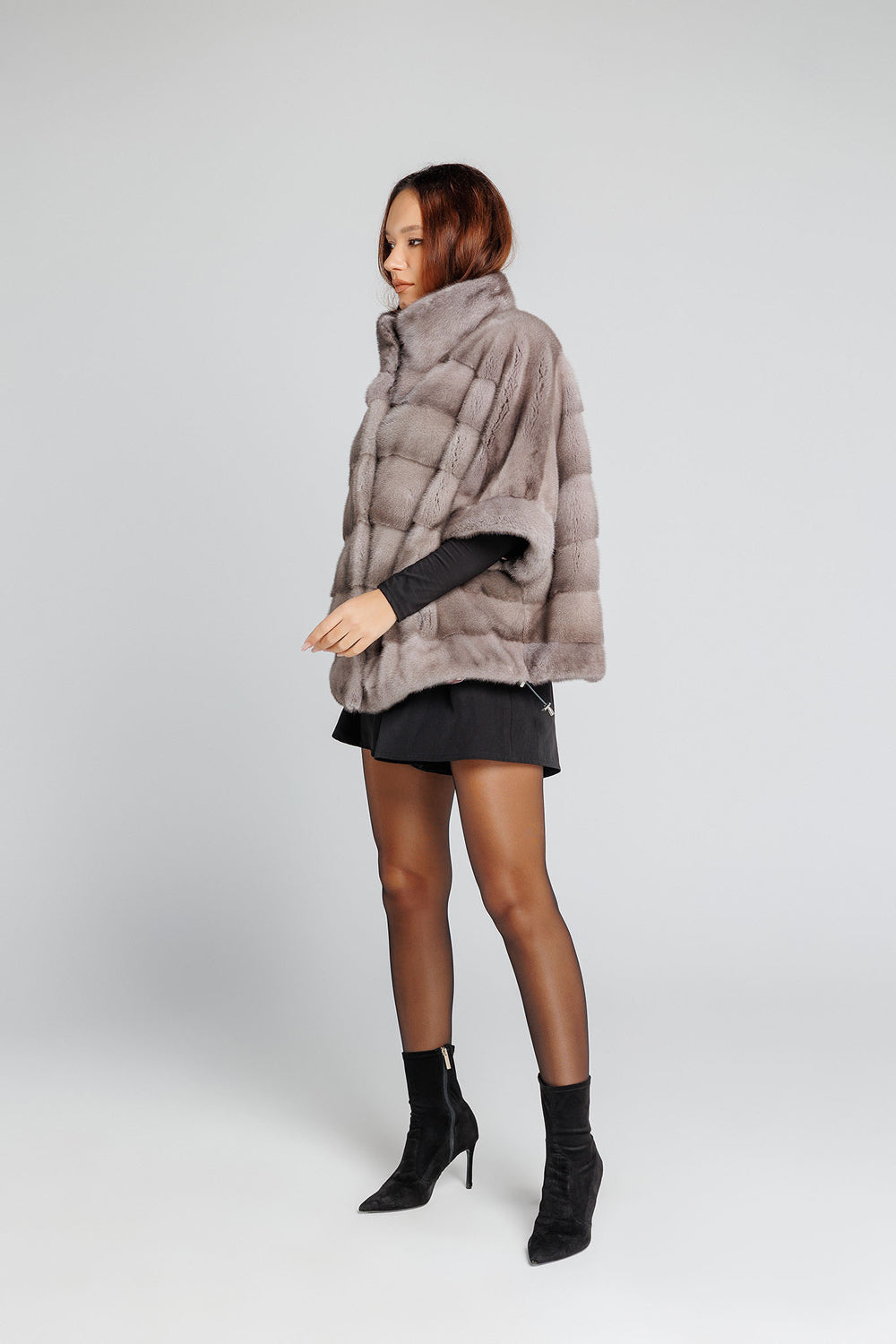 Natural Mink Fur Cape, Oversized, Women, Silver Blue 343