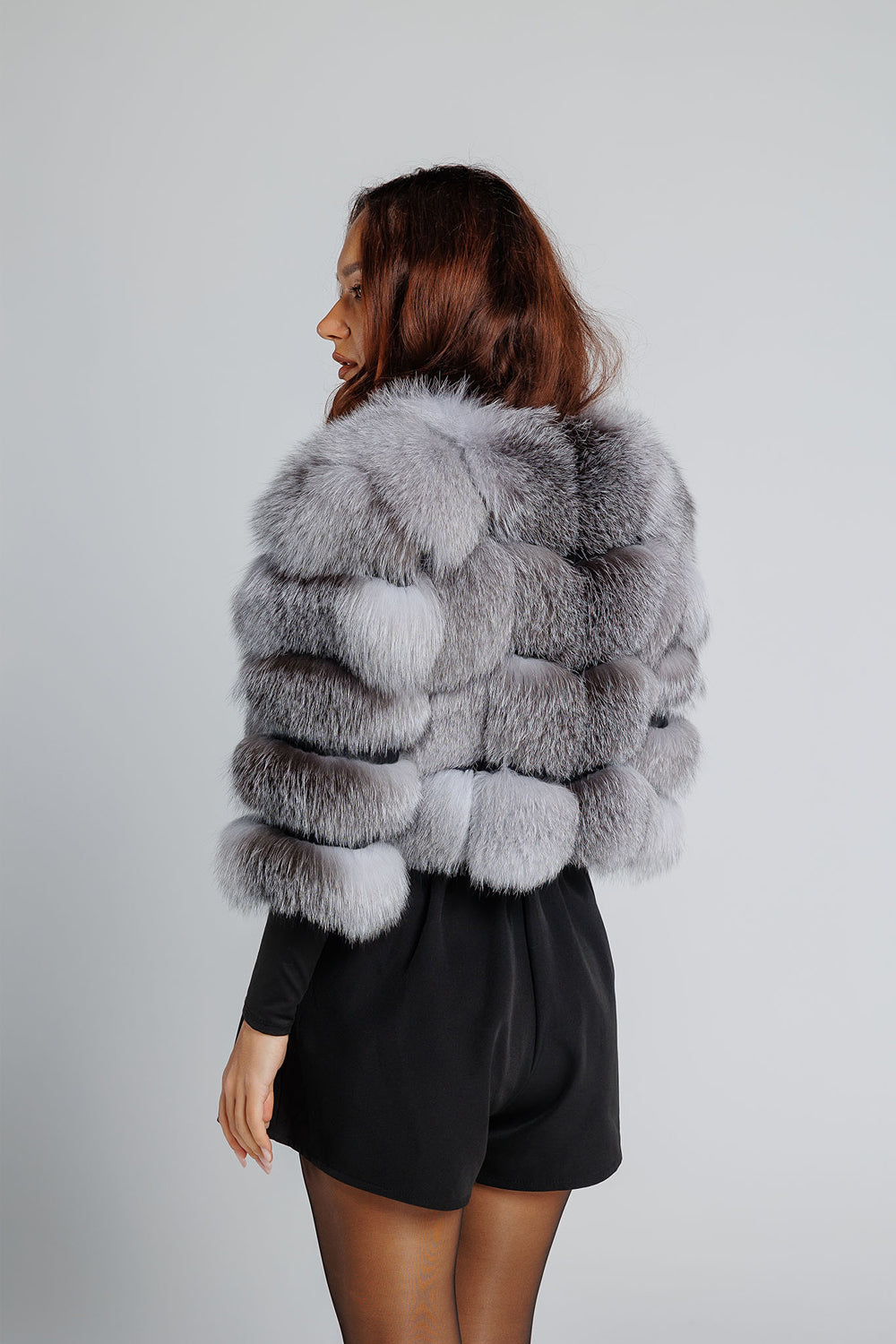 Haină din Blană Naturală de Vulpe Argintie, Short, Femei, Grey Frost 353